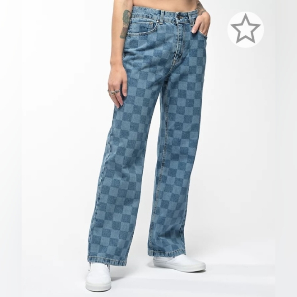 NWOT Ragged Priest Light Blue Checkerboard Jeans